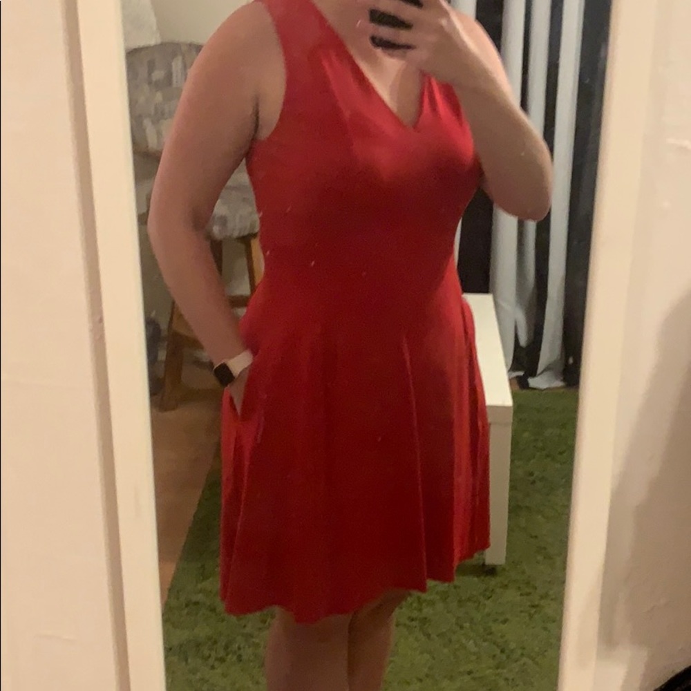 Red Fit & Flare Dress w/Pockets - Banana Republic